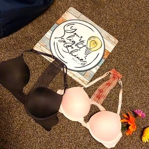 Pair of Kensie Front Clasp Lace Racerback Push-up Bras - 36B